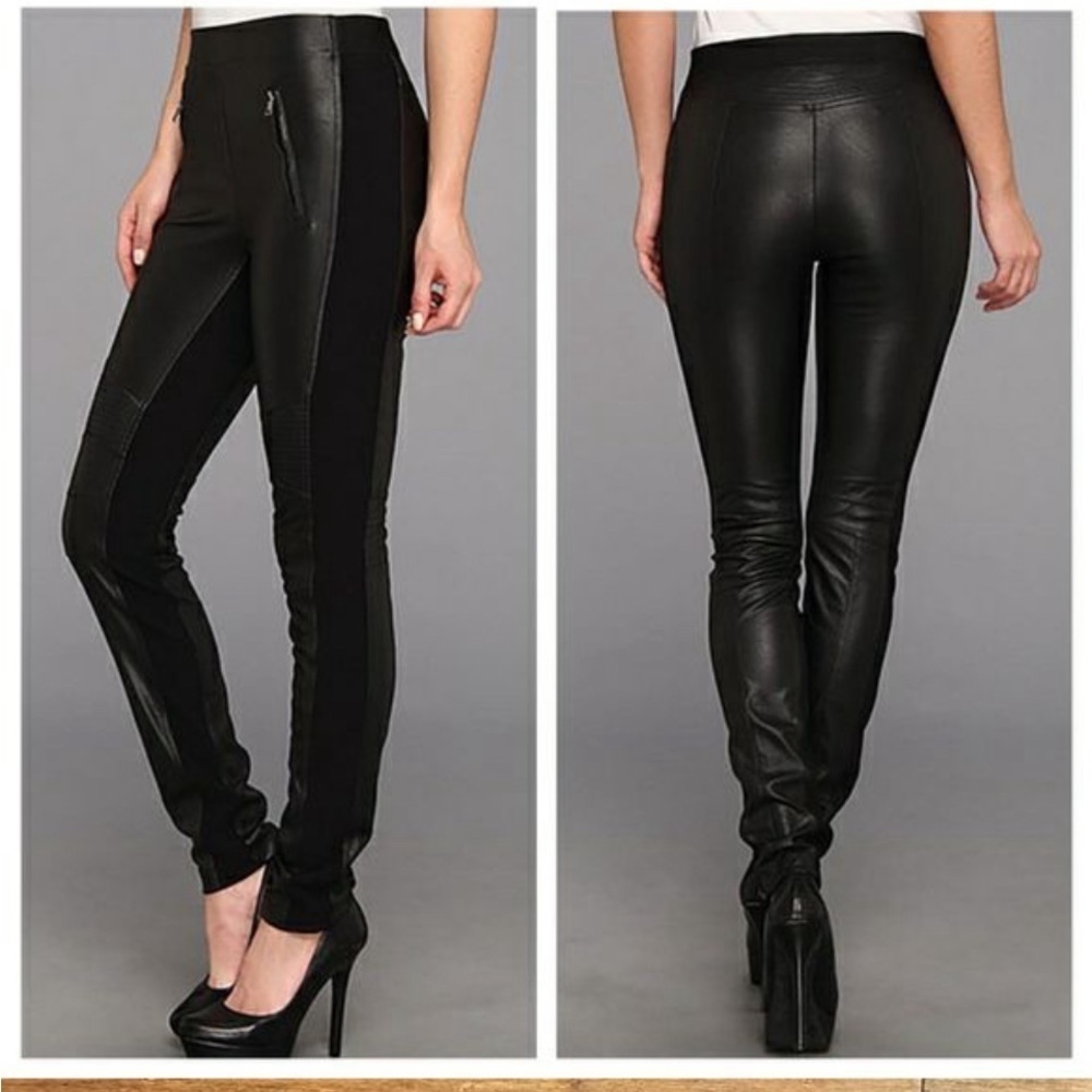 Kalin BCBG MaxAzria women's Motorcycle Faux Leather black leggings pants XXS/XS